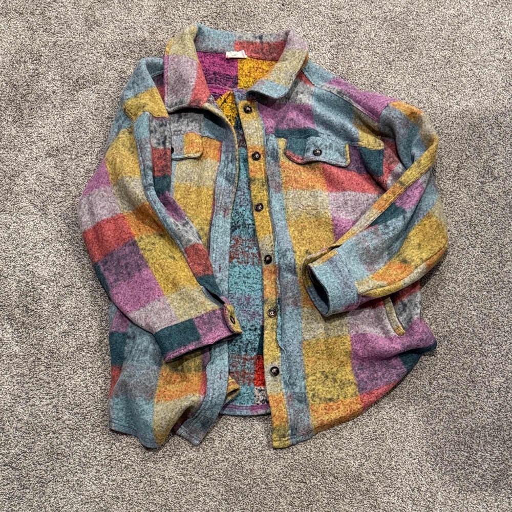 BiBi Multicolor Plaid Bomber Jacket in Teal, Mustard, Pink
